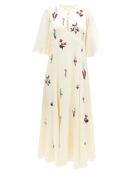 Erdem - Alcie Beaded And Embroidered Silk-satin Dress Ivory Multi