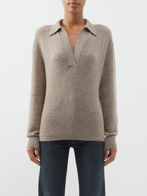 Khaite - Jo V-neck Cashmere-blend Sweater Beige