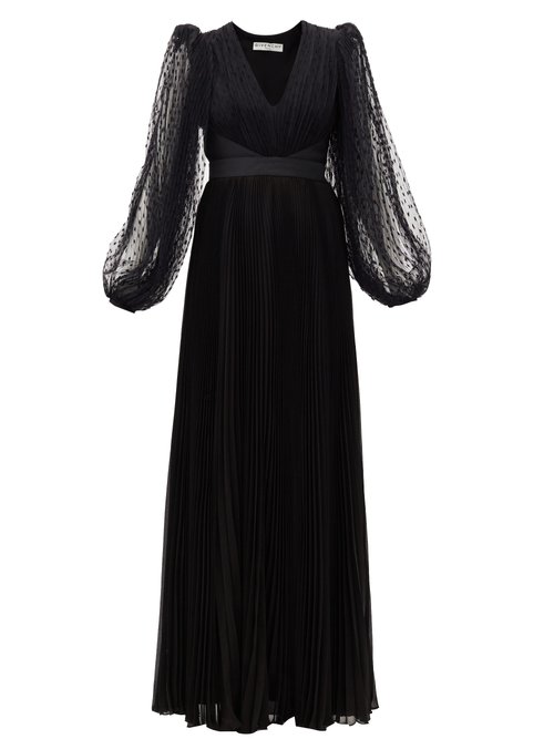 Givenchy - Plumetis-tulle Balloon-sleeve Plissé Silk Gown Black