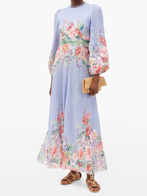 Zimmermann Bellitude Floral-print Linen Dress Blue Print