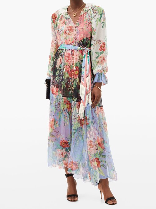 Zimmermann Bellitude Floral-print Silk-chiffon Maxi Dress Multi