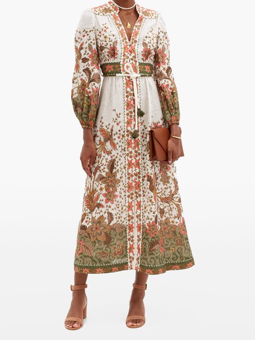 Zimmermann Empire Batik-print Linen-poplin Midi Dress White Print ...