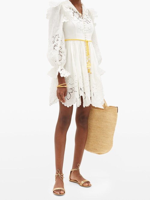 Buy Zimmermann Carnaby Broderie-anglaise Linen Mini Dress Ivory online - shop best Zimmermann clothing sales