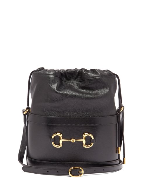 Gucci - 1955 Horsebit Drawstring Leather Bucket Bag - Womens - Black