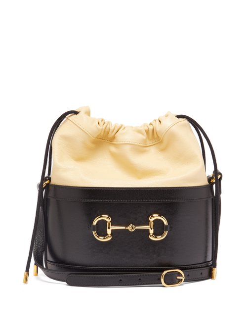 Gucci - 1955 Horsebit Drawstring Leather Bucket Bag - Womens - Black Multi