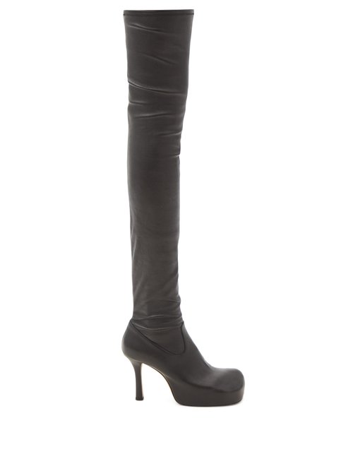 Bottega Veneta - Bv Bold Square-toe Leather Over-the-knee Boots Black