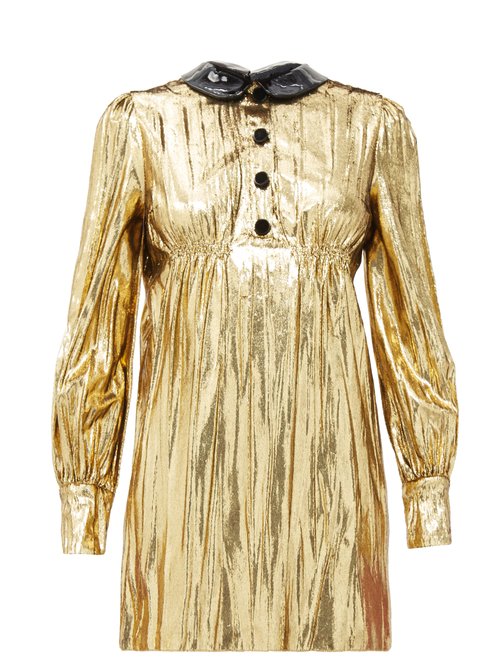 Buy Gucci - Detachable-collar Lamé Mini Dress Gold online - shop best Gucci clothing sales