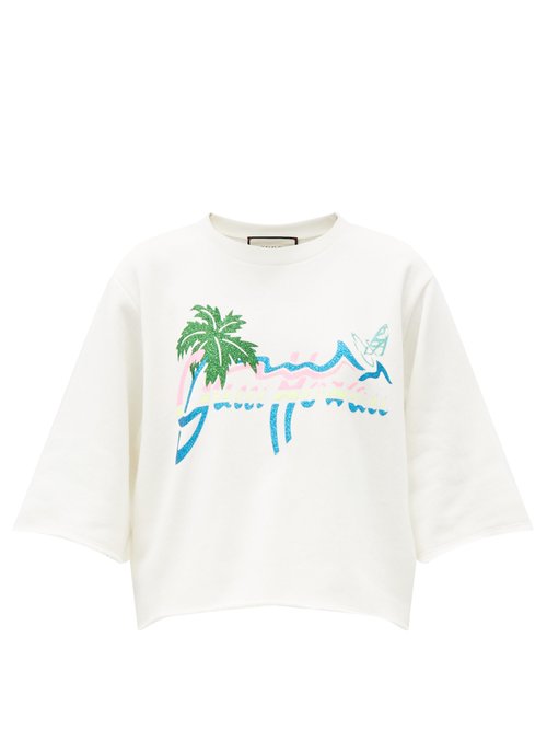Gucci - Glitter Hawaii-print Cotton-jersey Sweatshirt White Print