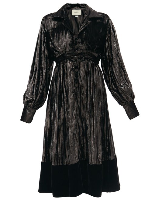 Gucci - Velvet-hem Plissé-lamé Dress Black