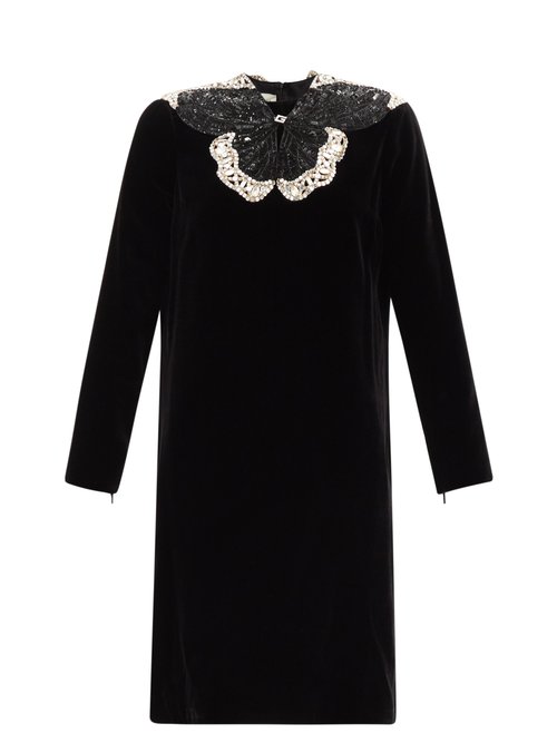 Gucci - Crystal And Sequinned Butterfly Velvet Dress Black