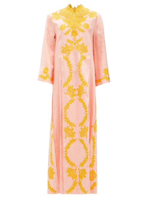 Gucci – Floral Lace-appliqué Linen Kaftan Light Pink