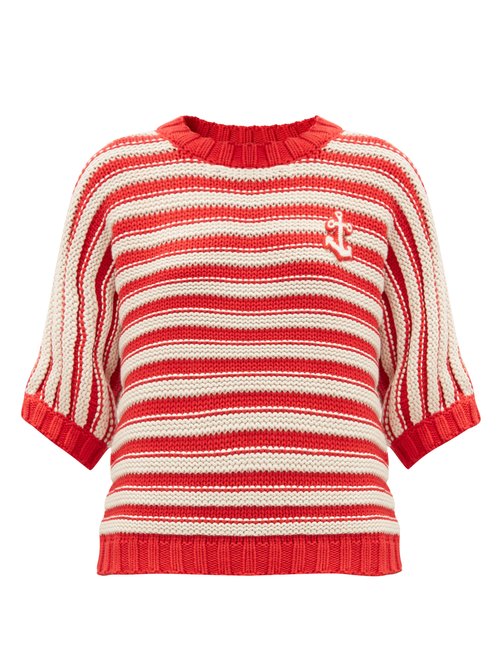 Gucci – Anchor-appliqué Striped Cotton-blend Sweater Red White