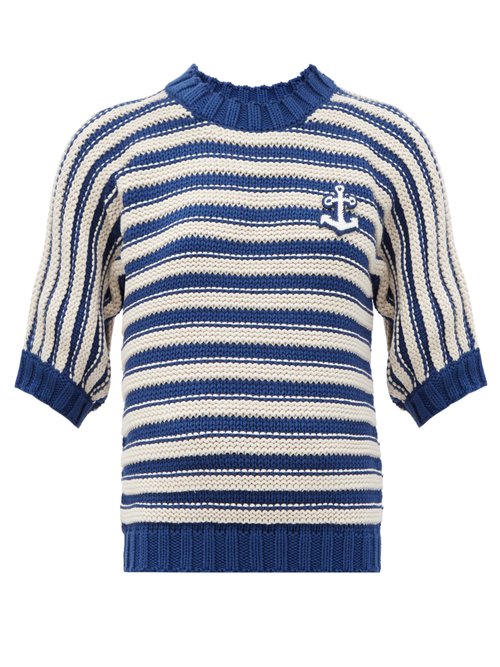 Gucci – Anchor-appliqué Striped Cotton-blend Sweater Blue White