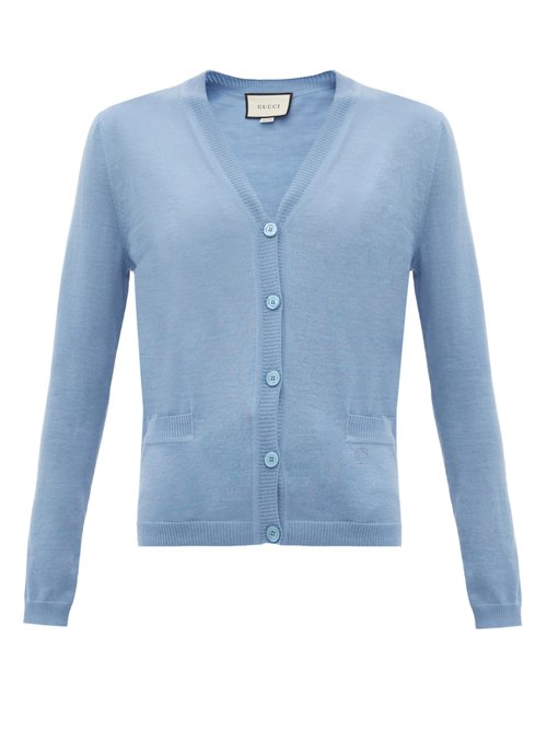 Gucci – GG-embroidered Cashmere Cardigan Blue