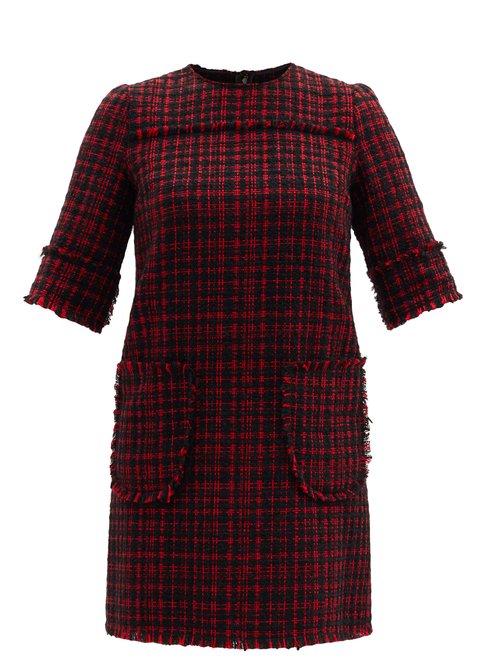 Buy Dolce & Gabbana - Patch-pocket Wool-tweed Shift Dress Black Red online - shop best Dolce & Gabbana clothing sales