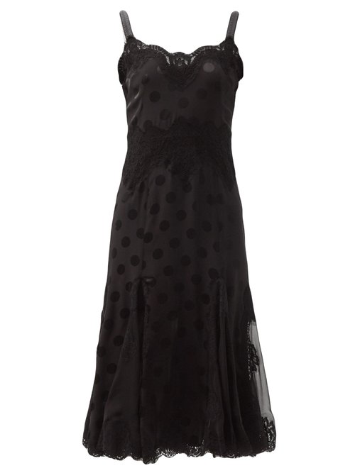Dolce & Gabbana - Lace-trimmed Polka-dot Silk-blend Slip Dress Black