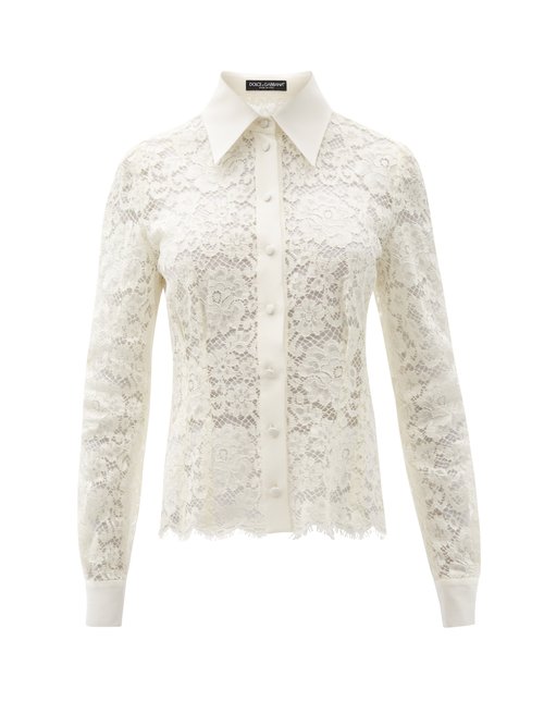 Dolce & Gabbana - Scalloped-hem Floral-lace Shirt White