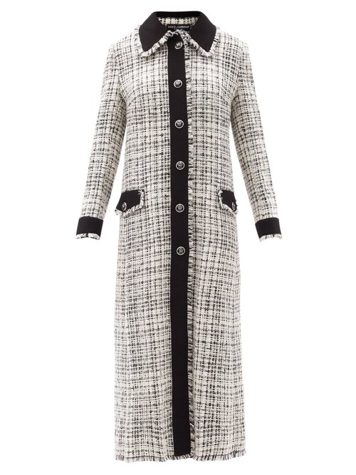 Buy Dolce & Gabbana - Single-breasted Tweed Coat White online - shop best Dolce & Gabbana clothing sales