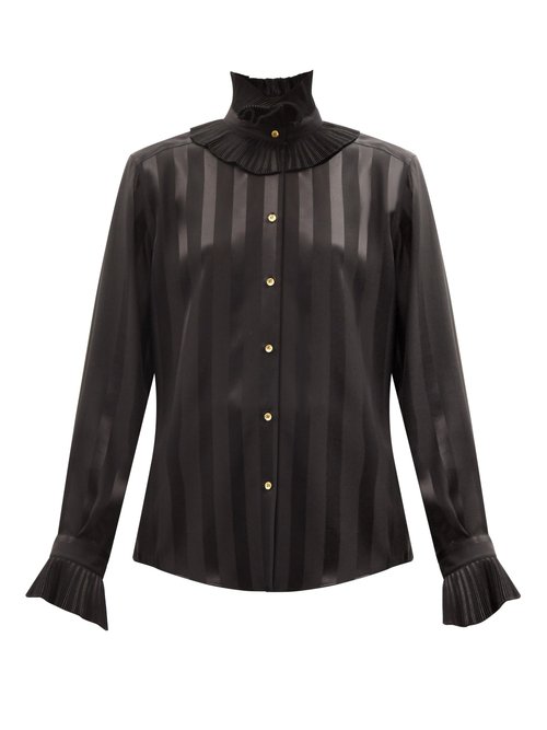 Dolce & Gabbana – Flounced Stripe-jacquard Silk-satin Blouse Black