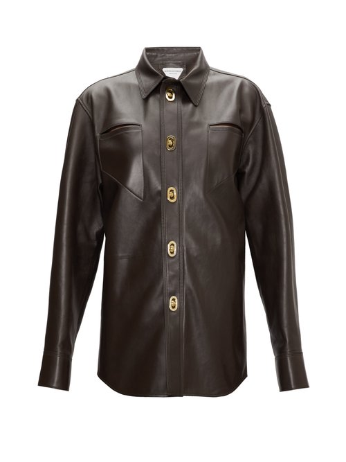 Bottega Veneta - Cutout Leather Shirt Brown