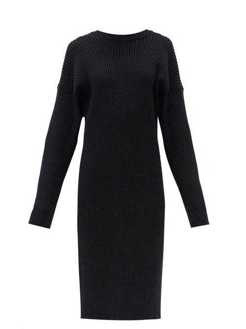 Bottega Veneta - Open-back Ribbed-knit Sweater Dress Black