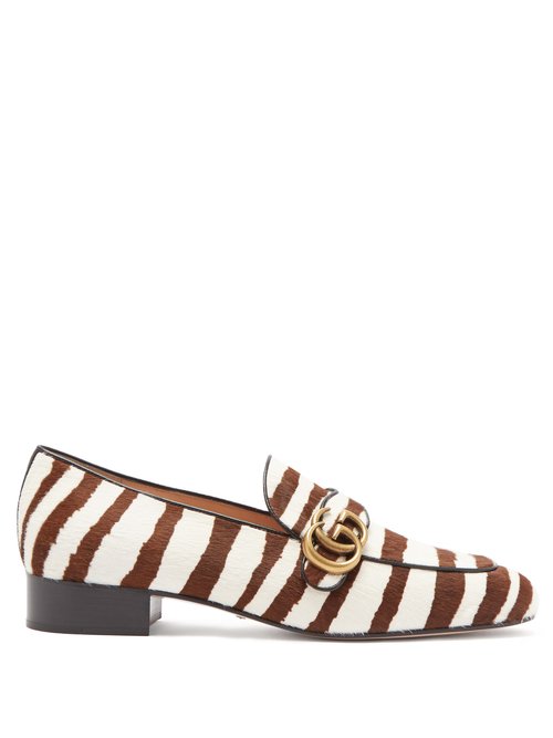 Gucci – Marmont Gg Zebra-stripe Calf-hair Loafers Brown White