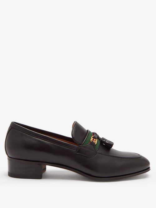 Gucci - GG And Web Stripe Tasselled Leather Loafers Black