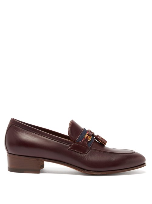 Gucci - Paride Web-striped Leather Loafers Burgundy