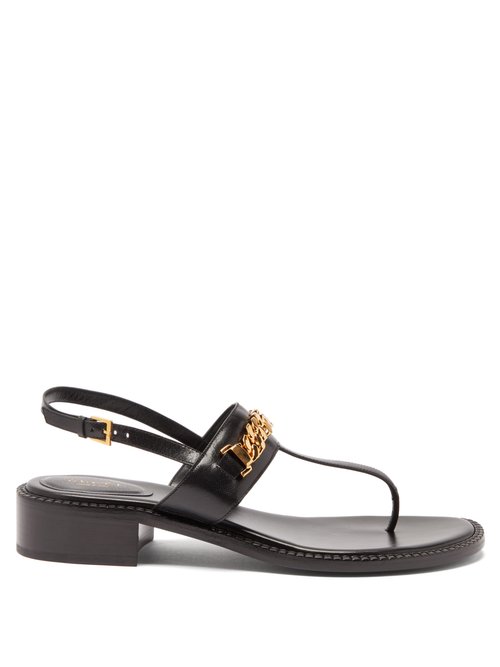 Gucci – Sylvie Chain-embellished Leather Sandals Black