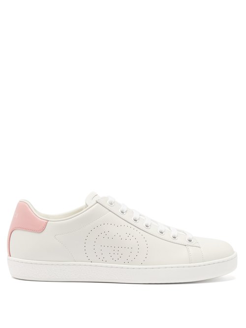 Buy Gucci - Ace Perforated-logo Leather Trainers Pink White online - shop best Gucci shoes sales