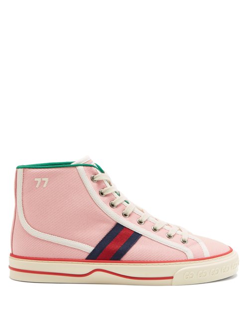 Buy Gucci - Tennis 1977 Web-stripe Canvas High-top Trainers Light Pink online - shop best Gucci shoes sales
