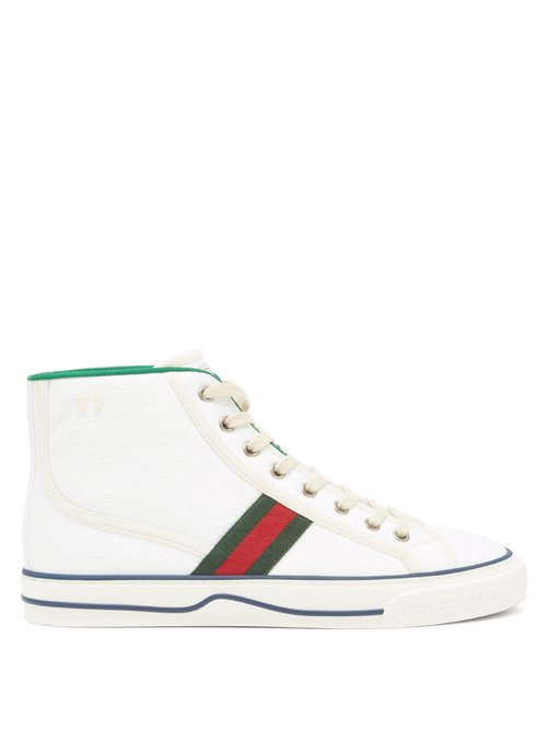 Buy Gucci - Tennis 1977 Gg-jacquard Canvas High-top Trainers White online - shop best Gucci shoes sales