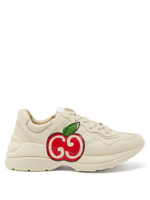 Gucci - Rhyton Apple-print Leather Trainers Red White