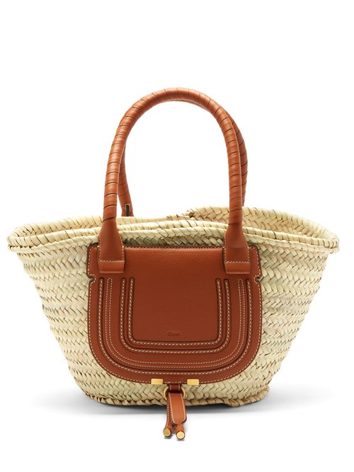 Chloé Marcie Leather-trimmed Raffia Basket Bag In Tan | ModeSens