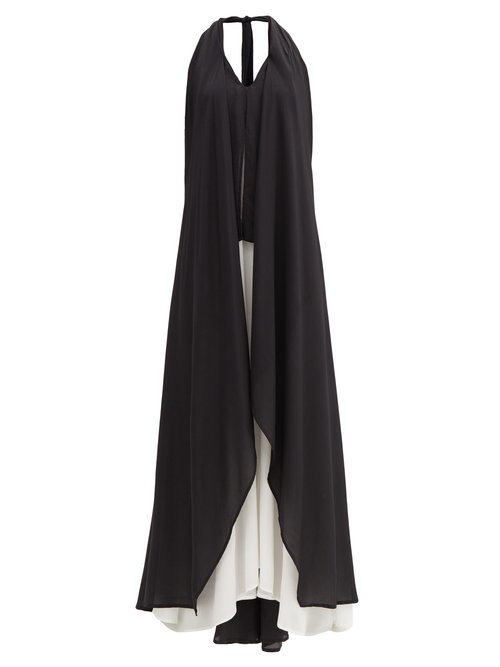 Kalita - Nightingale Halterneck Silk-crepe Dress Black White