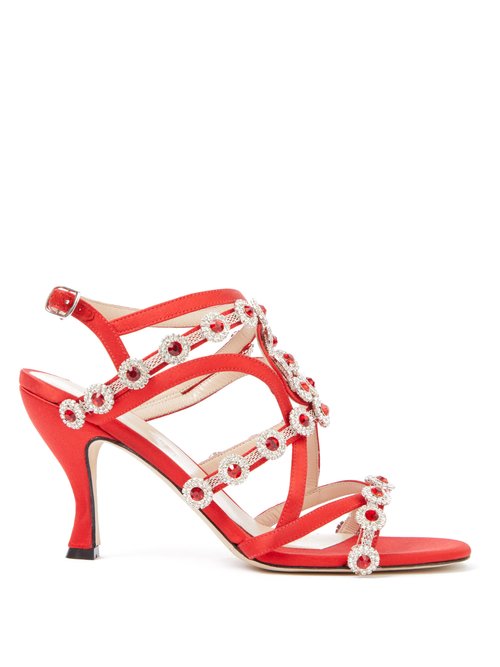 Buy Christopher Kane - Crystal-embellished Satin Sandals Red online - shop best Christopher Kane shoes sales
