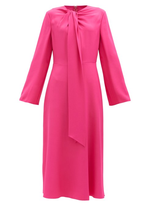 Buy Valentino - Tie-neck Cady Midi Dress Pink online - shop best Valentino clothing sales