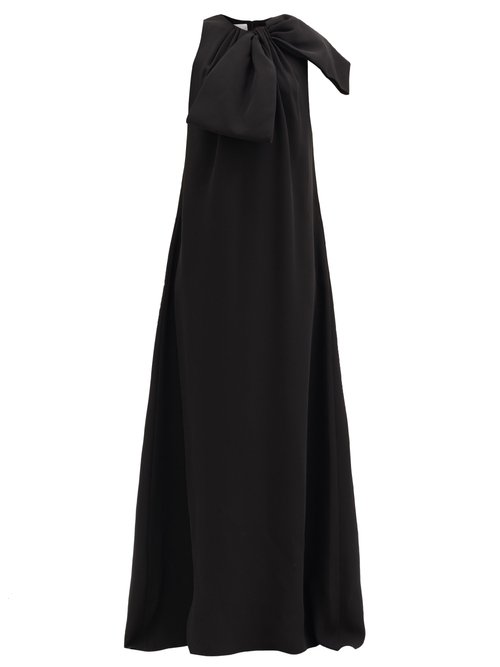 Valentino - Bow-embellished Silk Cady Couture Gown Black