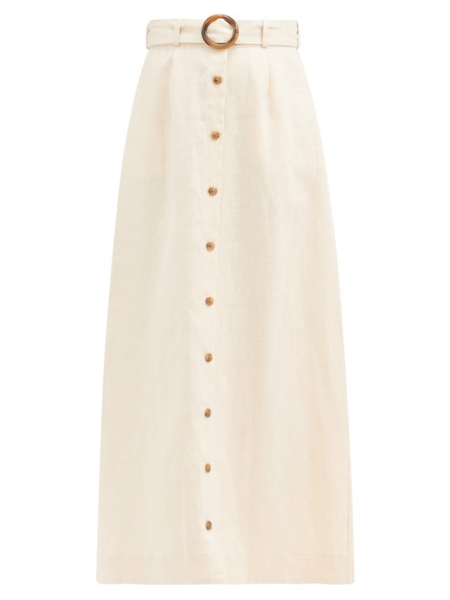 Lisa Marie Fernandez – Belted High-rise Linen Midi Skirt Cream Beachwear