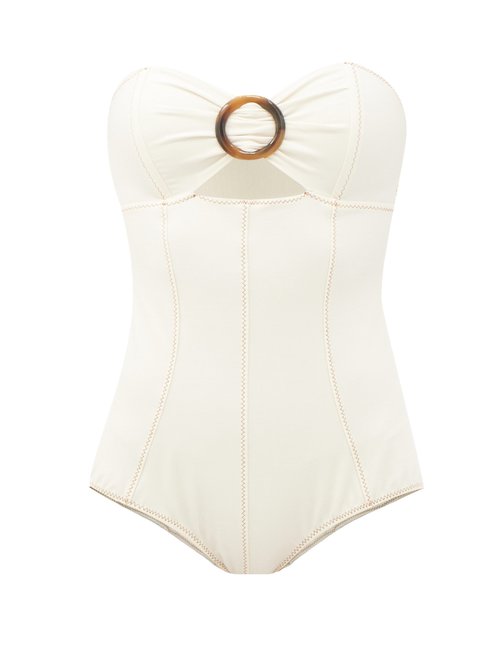 Lisa Marie Fernandez - Ring-front Cutout Strapless Swimsuit Cream Beachwear
