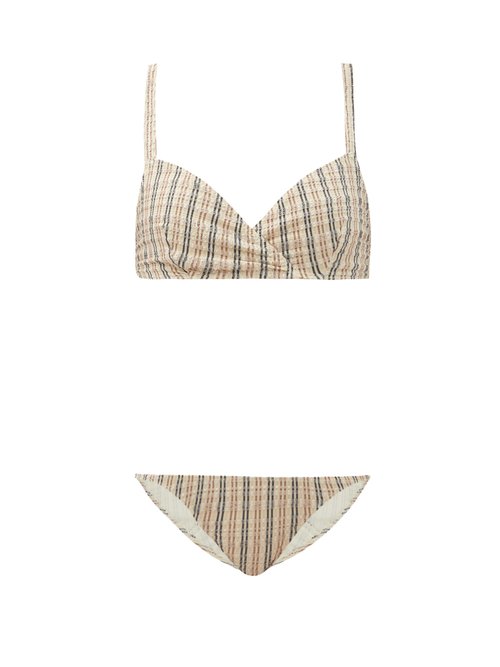 Lisa Marie Fernandez – Yasmin Seersucker-stripe Bikini Beige Stripe Beachwear