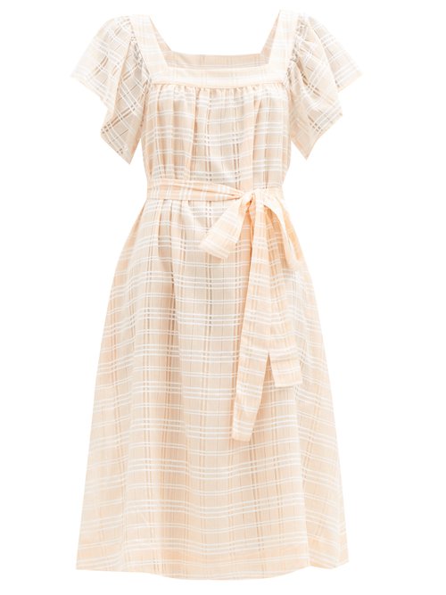 Lisa Marie Fernandez – Muu Muu Square-neck Check Cotton-blend Dress Orange Stripe