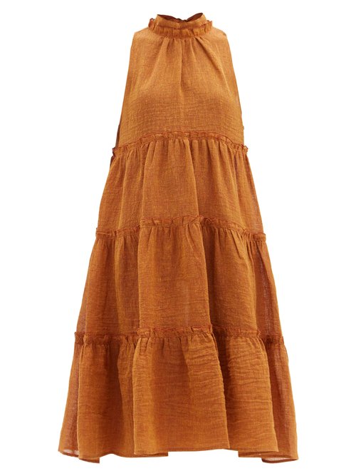 Lisa Marie Fernandez - Erica Tiered Linen-blend Dress Orange