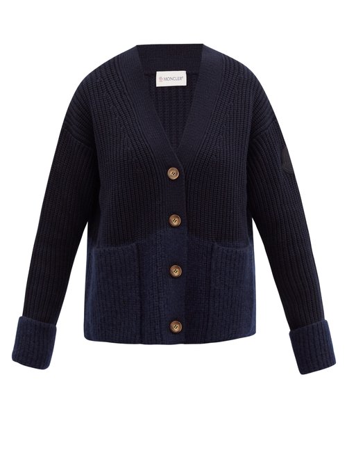 Moncler - Two-tone Ribbed Wool-blend Cardigan Navy