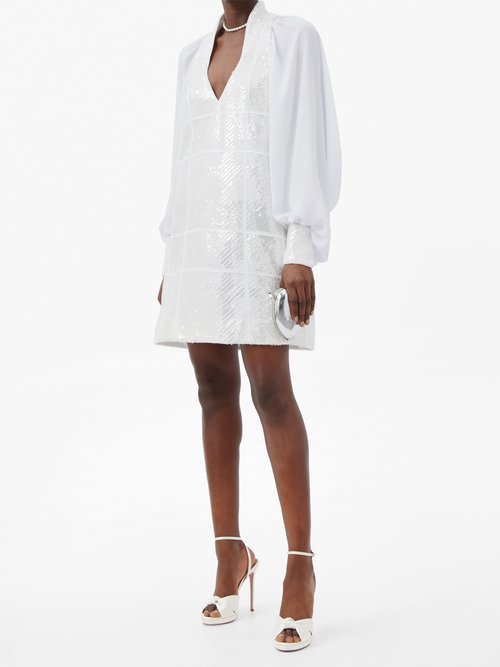 Buy Halpern Sequinned Satin Mini Dress White Silver online - shop best Halpern clothing sales
