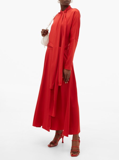 Sies Marjan Bea Tie-neck Silk-crepe Dress Red - 70% Off Sale