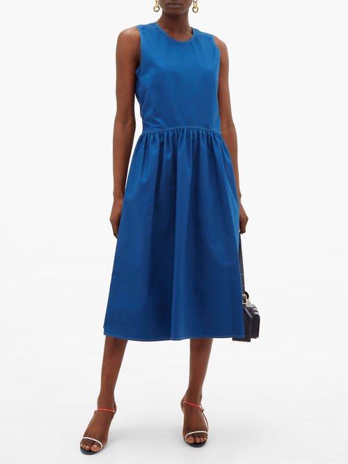 Sies Marjan Violetta Topsttiched Cotton-blend Dress Blue - 70% Off Sale