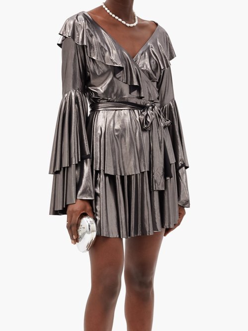 Norma Kamali Tiered Metallic-jersey Wrap Dress Silver