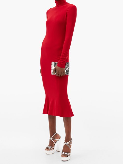 Norma Kamali Fluted-hem Jersey Midi Dress Red