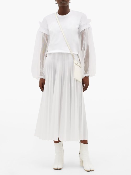 Noir Kei Ninomiya Tulle-panelled Cotton-jersey Top White - 50% Off Sale